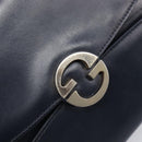 GUCCI Hand Bag Leather Navy Gold Auth 203834-15