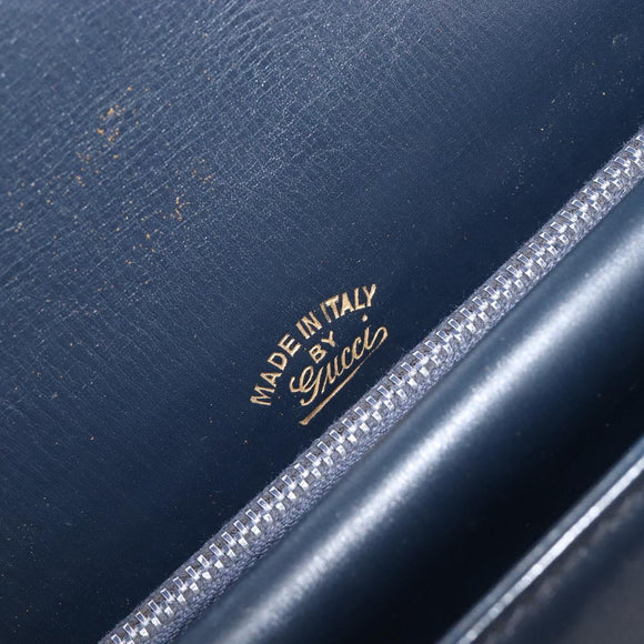 GUCCI Hand Bag Leather Navy Gold Auth 203834
