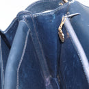 GUCCI Hand Bag Leather Navy Gold Auth 203834-20