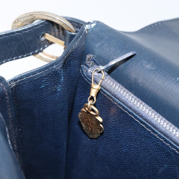 GUCCI Hand Bag Leather Navy Gold Auth 203834