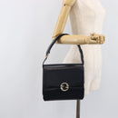 GUCCI Hand Bag Leather Navy Gold Auth 203834-26