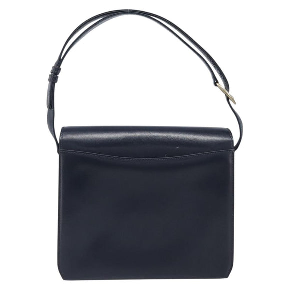 GUCCI Hand Bag Leather Navy Gold Auth 203834