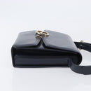 GUCCI Hand Bag Leather Navy Gold Auth 203834-4