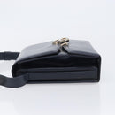 GUCCI Hand Bag Leather Navy Gold Auth 203834-5