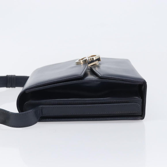 GUCCI Hand Bag Leather Navy Gold Auth 203834