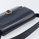 GUCCI Hand Bag Leather Navy Gold Auth 203834-6