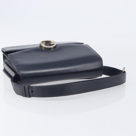 GUCCI Hand Bag Leather Navy Gold Auth 203834