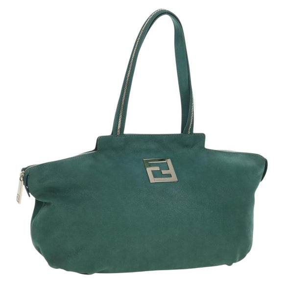 FENDI Tote Bag Leather Green Gold Auth 203838A