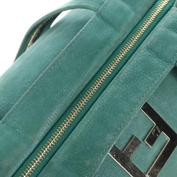 FENDI Tote Bag Leather Green Gold Auth 203838A