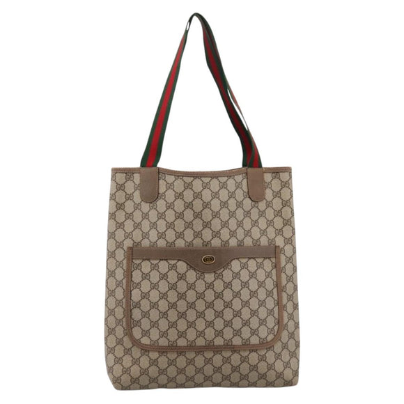 GUCCI GG Supreme Web Sherry Line Tote Bag PVC Beige Gold 39 02 003 Auth 203840