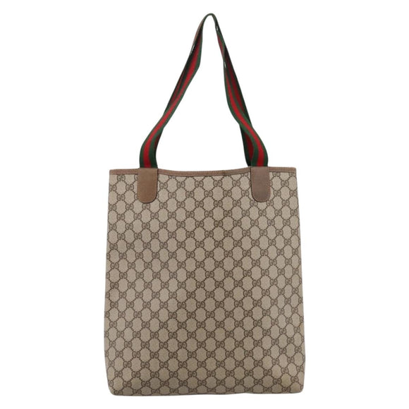 GUCCI GG Supreme Web Sherry Line Tote Bag PVC Beige Gold 39 02 003 Auth 203840