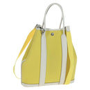 HERMES Garden File 28 Hand Bag Canvas 2way Yellow Silver Auth 203841SAV-1