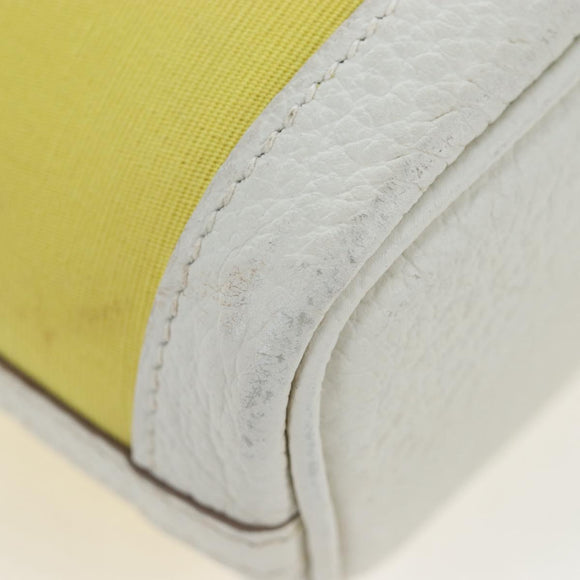 HERMES Garden File 28 Hand Bag Canvas 2way Yellow Silver Auth 203841SAV