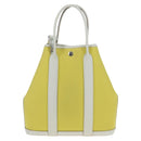HERMES Garden File 28 Hand Bag Canvas 2way Yellow Silver Auth 203841SAV-2