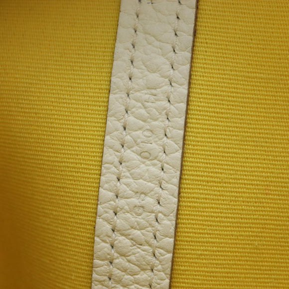 HERMES Garden File 28 Hand Bag Canvas 2way Yellow Silver Auth 203841SAV