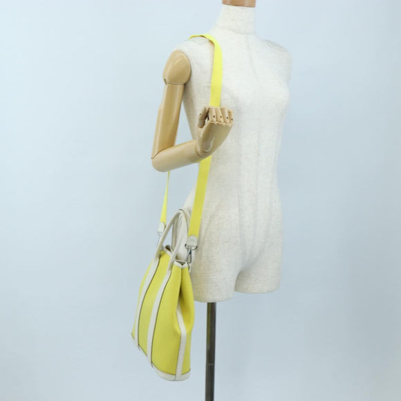 HERMES Garden File 28 Hand Bag Canvas 2way Yellow Silver Auth 203841SAV