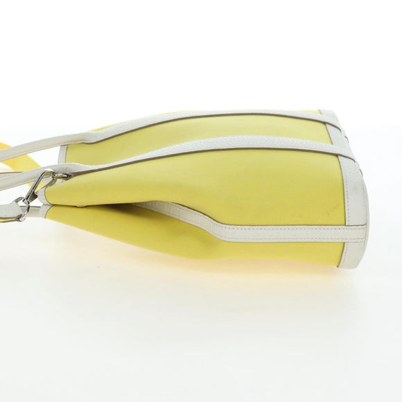 HERMES Garden File 28 Hand Bag Canvas 2way Yellow Silver Auth 203841SAV