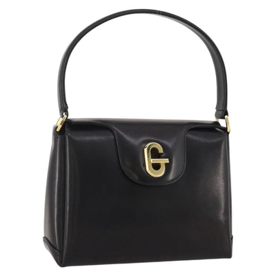 GUCCI Hand Bag Leather Black Gold Auth 203849