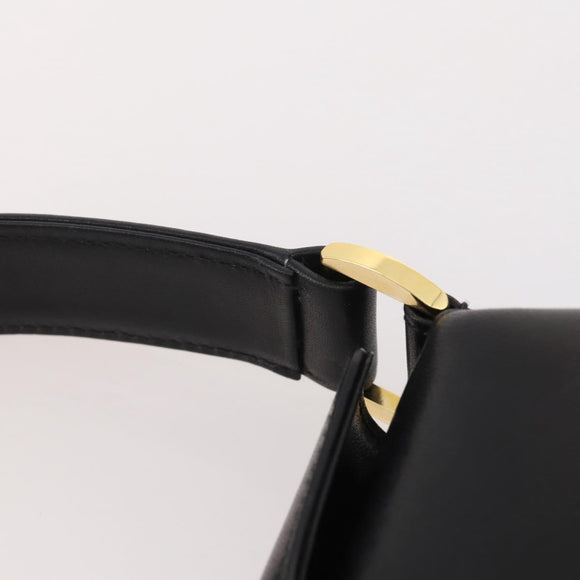 GUCCI Hand Bag Leather Black Gold Auth 203849