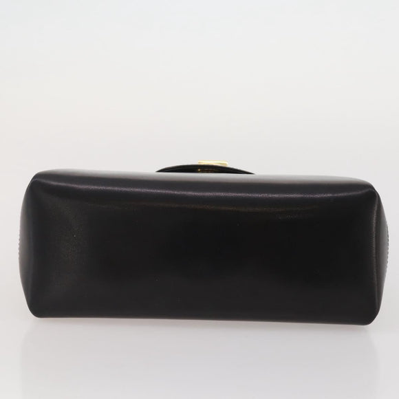 GUCCI Hand Bag Leather Black Gold Auth 203849
