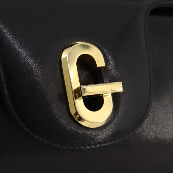 GUCCI Hand Bag Leather Black Gold Auth 203849