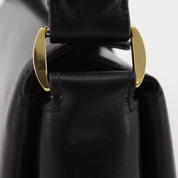 GUCCI Hand Bag Leather Black Gold Auth 203849