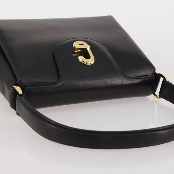 GUCCI Hand Bag Leather Black Gold Auth 203849