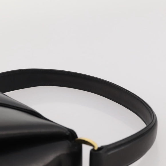 GUCCI Hand Bag Leather Black Gold Auth 203849