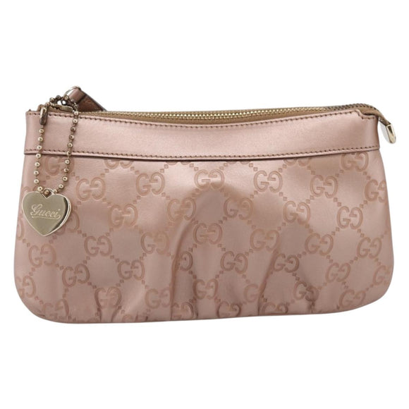 GUCCI GuccissimaGG Pouch Leather Pink Gold Tone 224073 Auth 203852A
