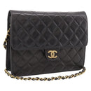 CHANEL Matelasse Chain Shoulder Bag Lamb Skin Black Gold Tone CC Auth 203853SAV-1