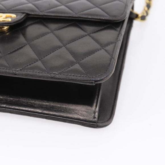 CHANEL Matelasse Chain Shoulder Bag Lamb Skin Black Gold Tone CC Auth 203853SAV