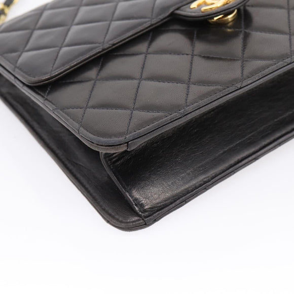 CHANEL Matelasse Chain Shoulder Bag Lamb Skin Black Gold Tone CC Auth 203853SAV