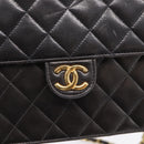 CHANEL Matelasse Chain Shoulder Bag Lamb Skin Black Gold Tone CC Auth 203853SAV-20