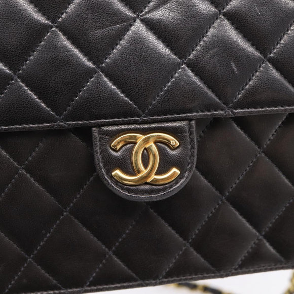 CHANEL Matelasse Chain Shoulder Bag Lamb Skin Black Gold Tone CC Auth 203853SAV