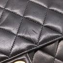 CHANEL Matelasse Chain Shoulder Bag Lamb Skin Black Gold Tone CC Auth 203853SAV-7