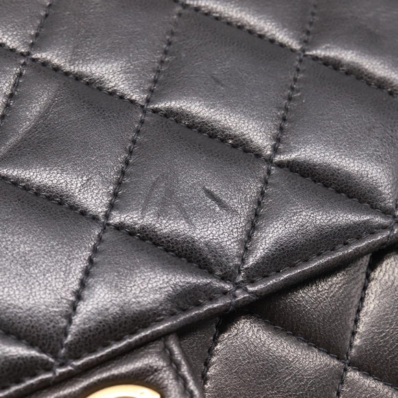 CHANEL Matelasse Chain Shoulder Bag Lamb Skin Black Gold Tone CC Auth 203853SAV