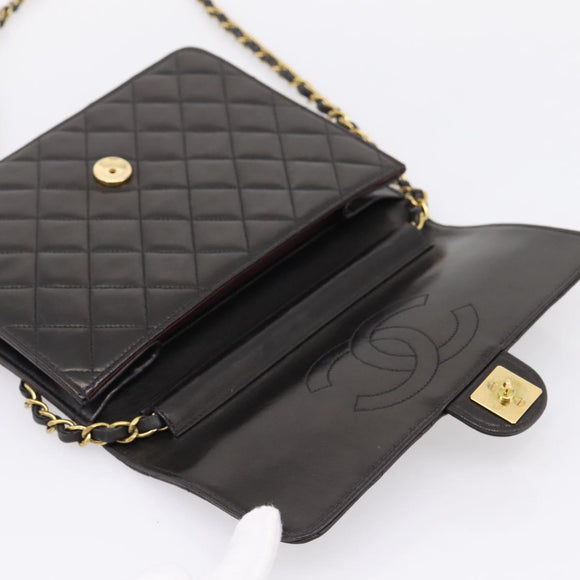 CHANEL Matelasse Chain Shoulder Bag Lamb Skin Black Gold Tone CC Auth 203853SAV