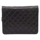 CHANEL Matelasse Chain Shoulder Bag Lamb Skin Black Gold Tone CC Auth 203853SAV-2