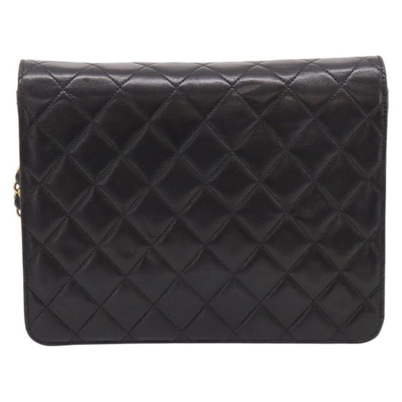 CHANEL Matelasse Chain Shoulder Bag Lamb Skin Black Gold Tone CC Auth 203853SAV