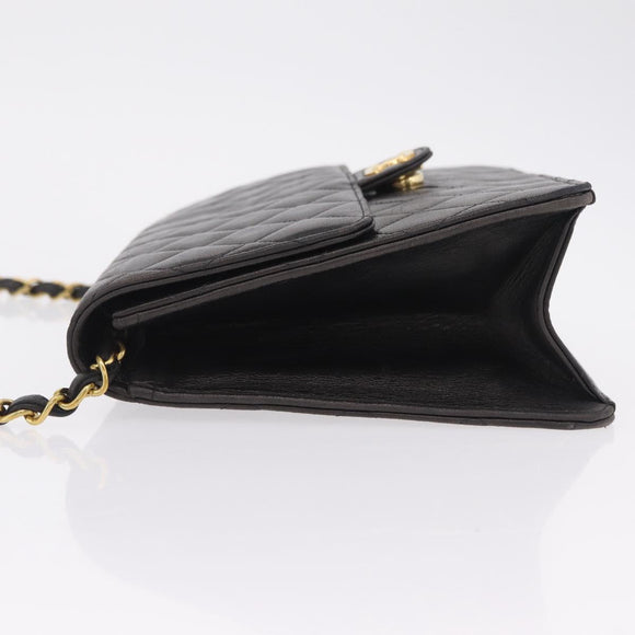 CHANEL Matelasse Chain Shoulder Bag Lamb Skin Black Gold Tone CC Auth 203853SAV