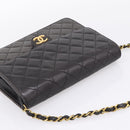 CHANEL Matelasse Chain Shoulder Bag Lamb Skin Black Gold Tone CC Auth 203853SAV-14