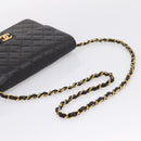 CHANEL Matelasse Chain Shoulder Bag Lamb Skin Black Gold Tone CC Auth 203853SAV-6
