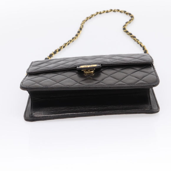 CHANEL Matelasse Chain Shoulder Bag Lamb Skin Black Gold Tone CC Auth 203853SAV