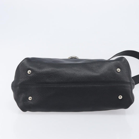 Salvatore Ferragamo Sofia Gancini Bag Leather 2way Black Silver Auth 203870V