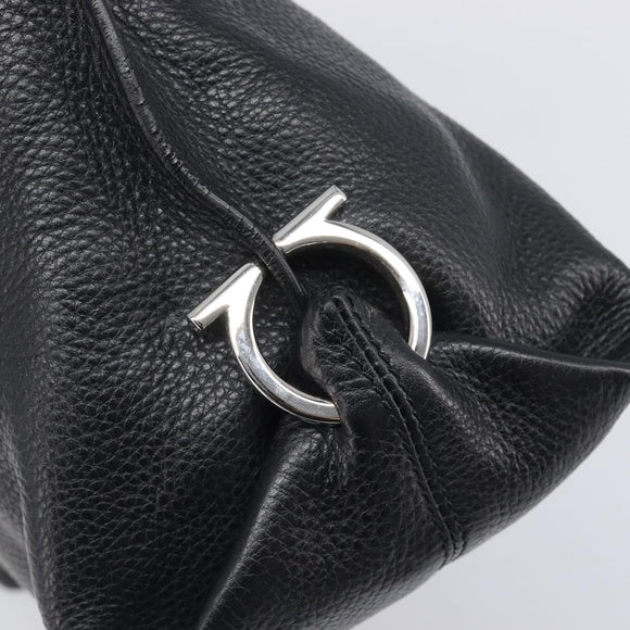 Salvatore Ferragamo Sofia Gancini Bag Leather 2way Black Silver Auth 203870V