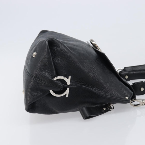 Salvatore Ferragamo Sofia Gancini Bag Leather 2way Black Silver Auth 203870V