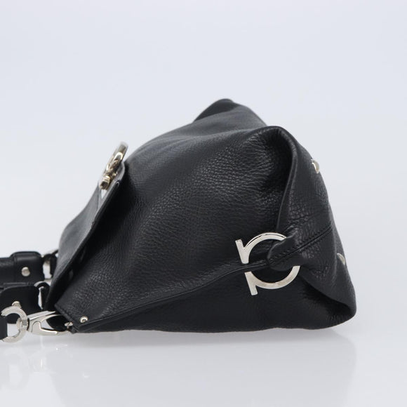 Salvatore Ferragamo Sofia Gancini Bag Leather 2way Black Silver Auth 203870V