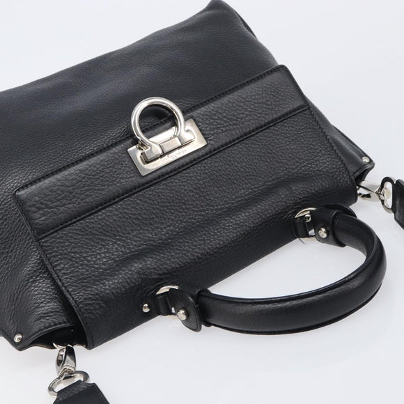 Salvatore Ferragamo Sofia Gancini Bag Leather 2way Black Silver Auth 203870V