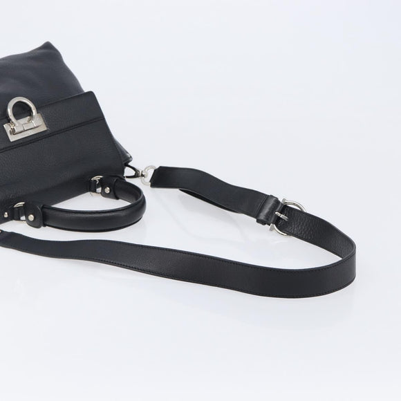 Salvatore Ferragamo Sofia Gancini Bag Leather 2way Black Silver Auth 203870V