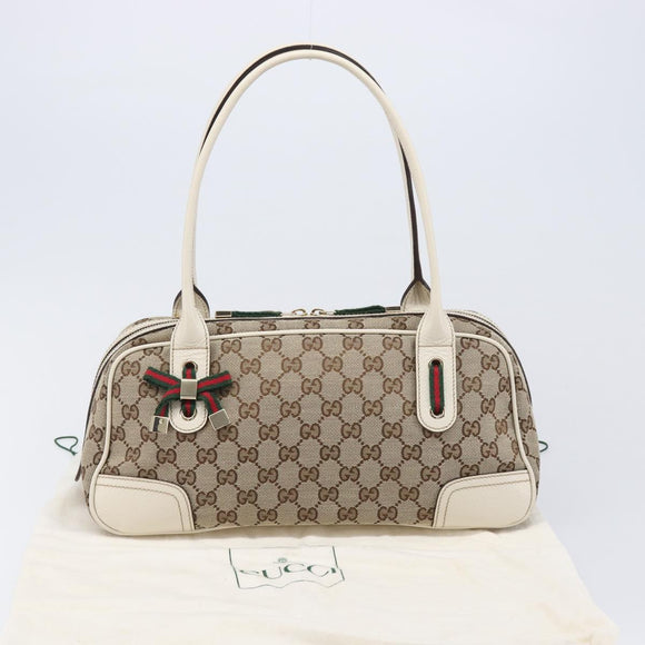 GUCCI GG Canvas Princi Hand Bag Leather Beige Gold 161720 Auth 203872SAV